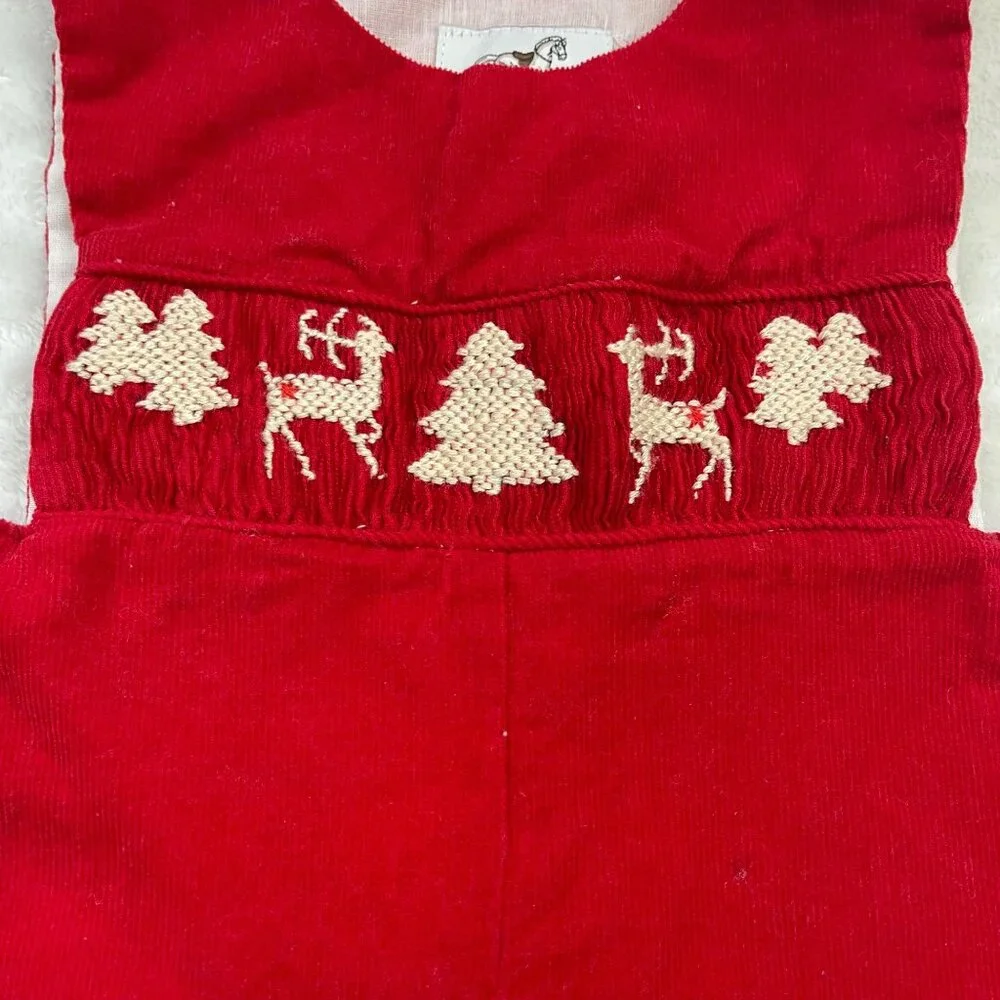 Proper Charlie Smocked‎ Reindeer Longalls Baby Boys 12M 100% Cotton Red Corduroy
